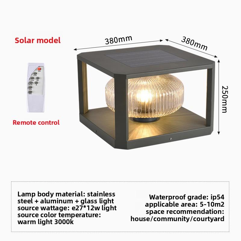Modern Atmospheric Villa Pillar Lamp Solar Energy Rechargeable Outdoor Waterproof Garden Lamp Garden Hotel Creative Pillar Lamp
