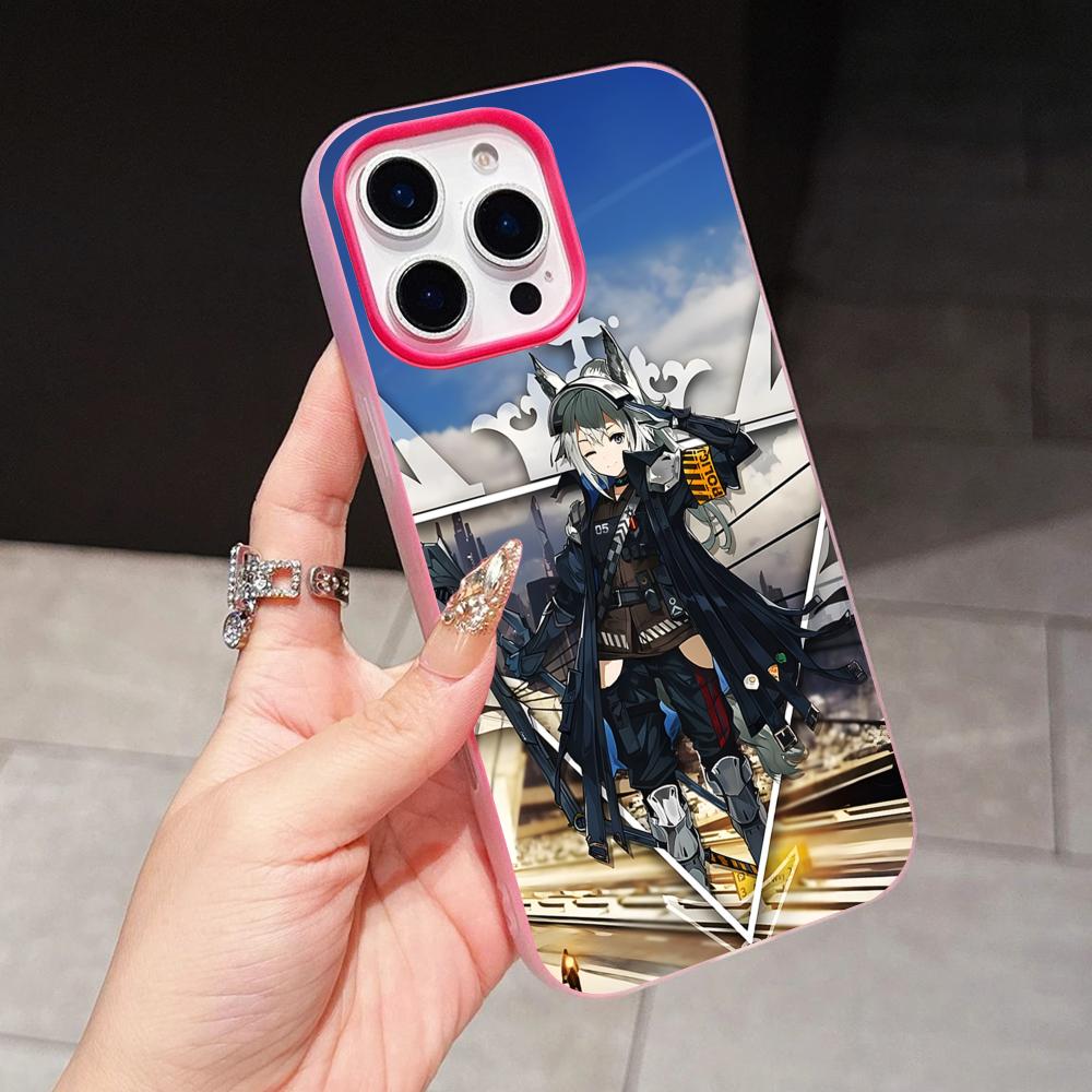 Arknights Grani Jelly Двухслойный Чехол для Мобильного Телефона Розово-Красный для iPhone 17 16 15 14 13 12 11 Air Pro Max Plus Защитный