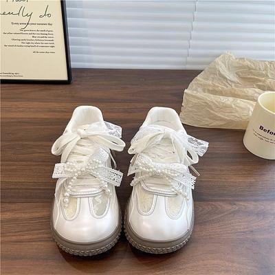 Женская обувь балетная мода тренировочная обувь 2025 новая весна и лето сетчатая дышащая с юбкой белая обувь универсальная повседневная обувь для скейтборда