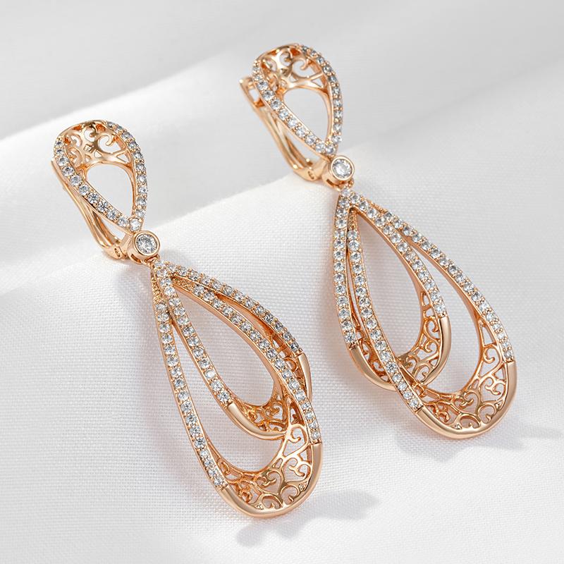 Kienl   Rose Gold Color Vintage Long Earring For Women Glossy Metal Shiny Natural Zircon Accessories Trend Daily Jewelry