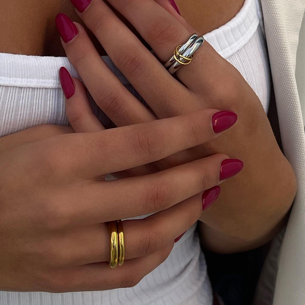 Yori Изящное Кольцо для Наслоения из Нержавеющей Стали с Покрытием 18K Золотом для Женщин Гипоаллергенное Водонепроницаемое Изящное Украшение