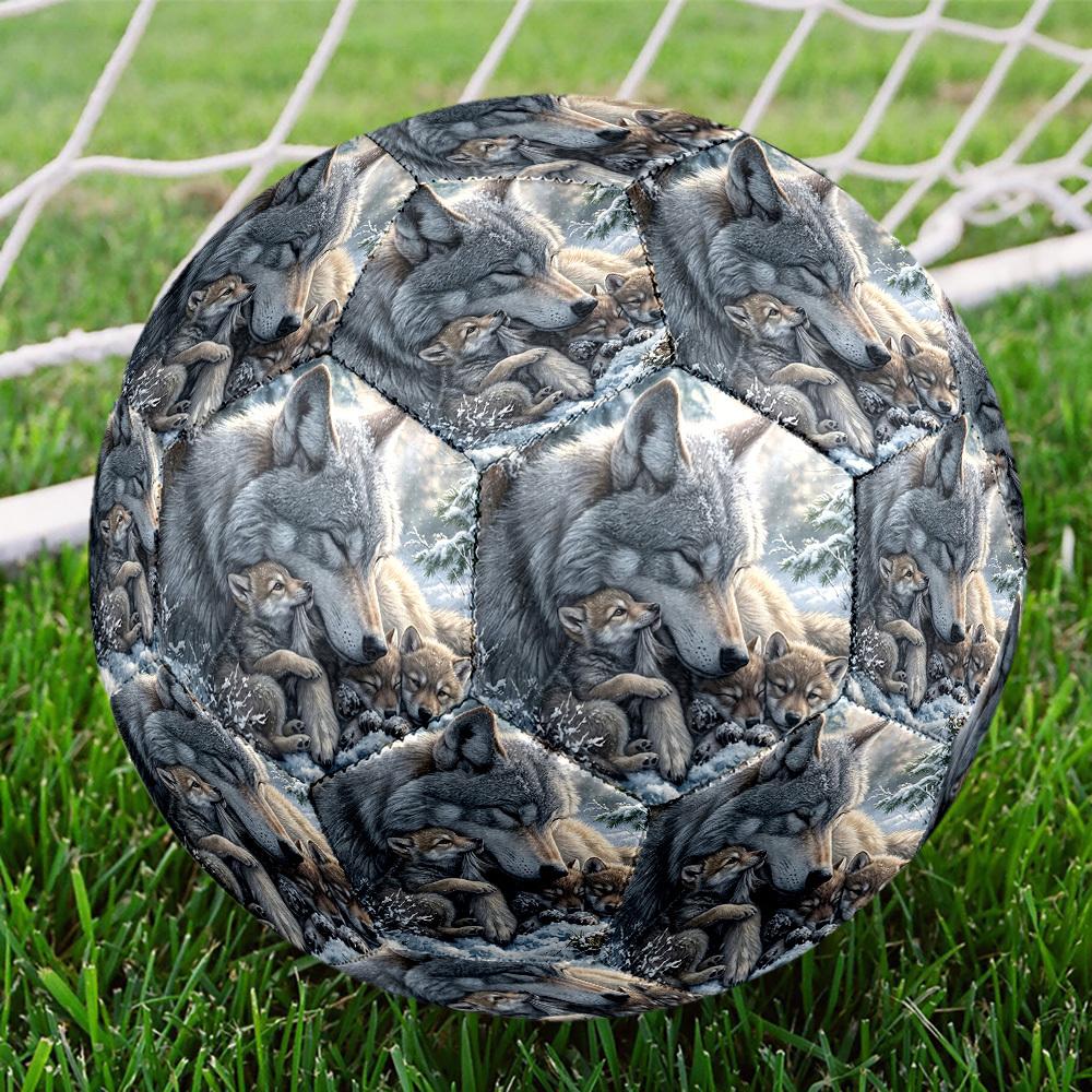 1pc Winter Wolf Family Theme Soccer Ball Football, Size 5, Lightweight PVC, Outdoor Training Soccer Ball,Gift c6591