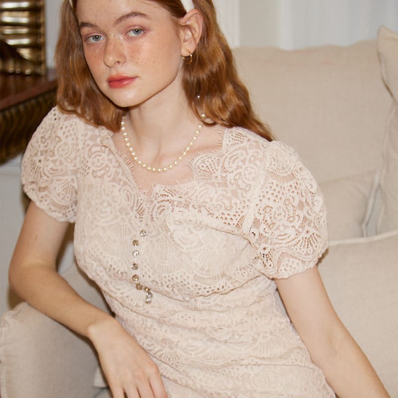 SALON DE YOHN Бархатная повязка на голову с пуговицами_ Слоновая кость