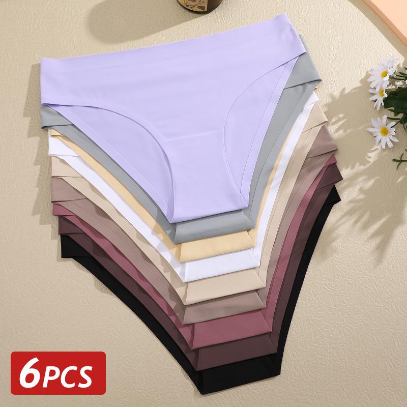 6PCS Women Seamless Panties Ice Silk Ultra Thin Briefs Female Soft Underwear Ladies Low Rise Sexy Lingerie High Elastic Panties