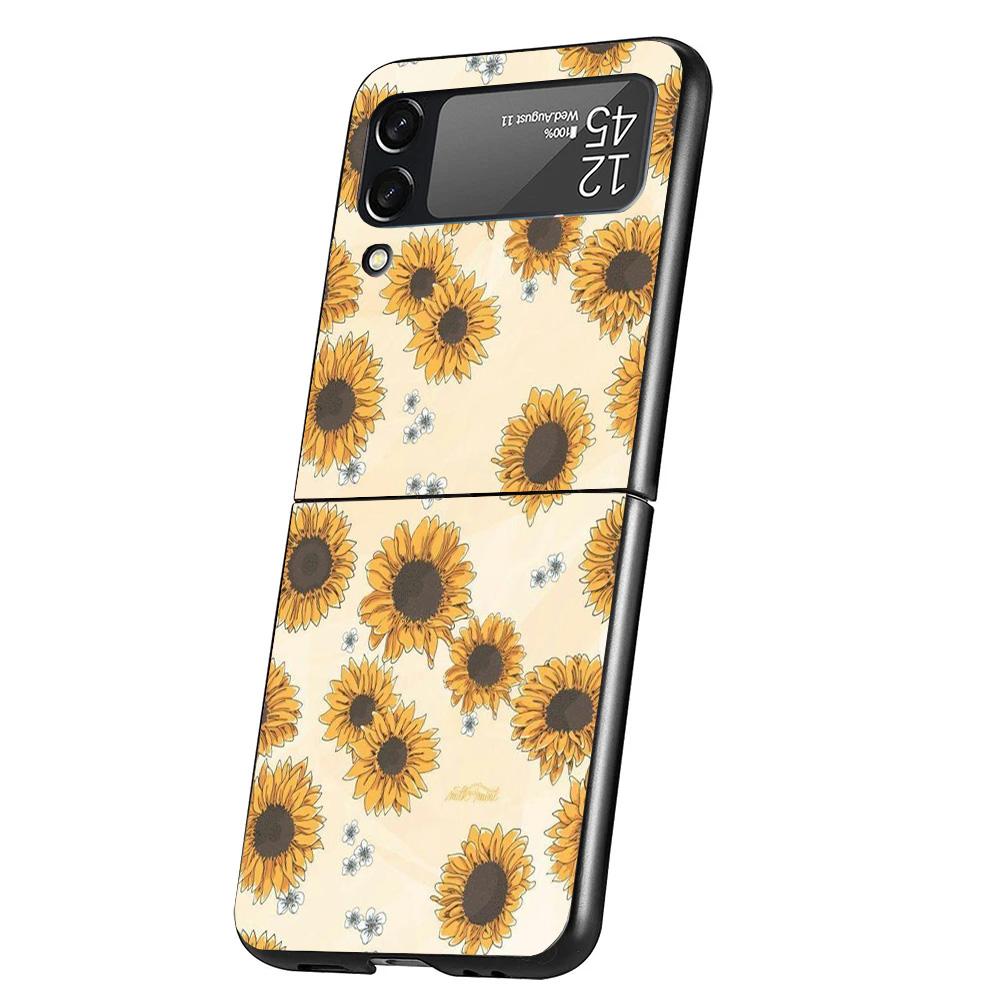 Красивый чехол для телефона с принтом желтого подсолнуха для Samsung Galaxy Z Flip 7 6 5 4 3 5G Flip7 Flip6 Flip5 Flip4 Flip3 Черный Fundas