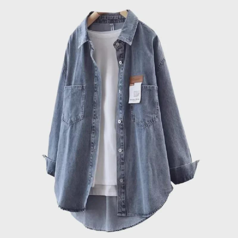 Весна 2024 года, джинсовая куртка средней длины свободного кроя с однобортной застежкой на пуговицы