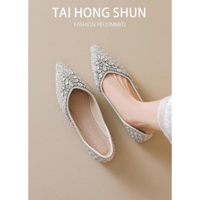 Осенние туфли Мэри Джейн со стразами, с острым носком и плоским каблуком - Женские туфли на мягкой подошве в сказочном стиле, сочетающиеся с юбкой