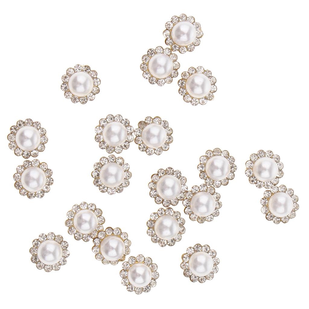 20 Pieces Faux Pearl Buttons Rhinestone Embellishments Flatback for DIY 12mm