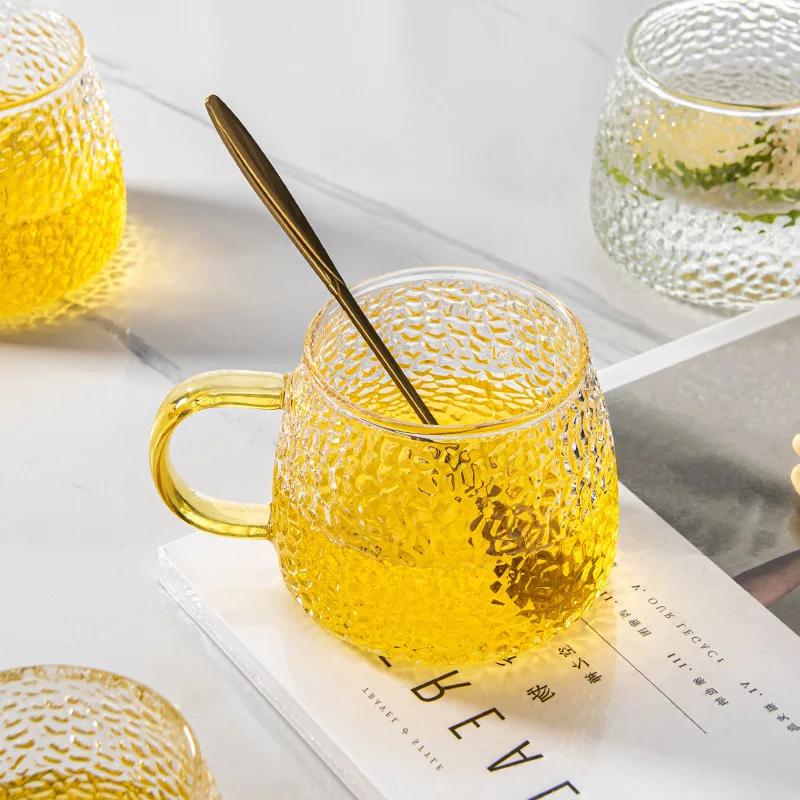 400 мл Молоток Узор Кофе Чай Чашка Стеклянная Кружка Температура Термостойкая Ручка Чай Чашка Коктейль Бытовая Питьевая