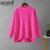 Autumn and Winter Retro Loose Large-sized Long-sleeved Top, Solid Color Pullover Knitted Sweater, Women's Semi-high-neck Sweater Base Layer