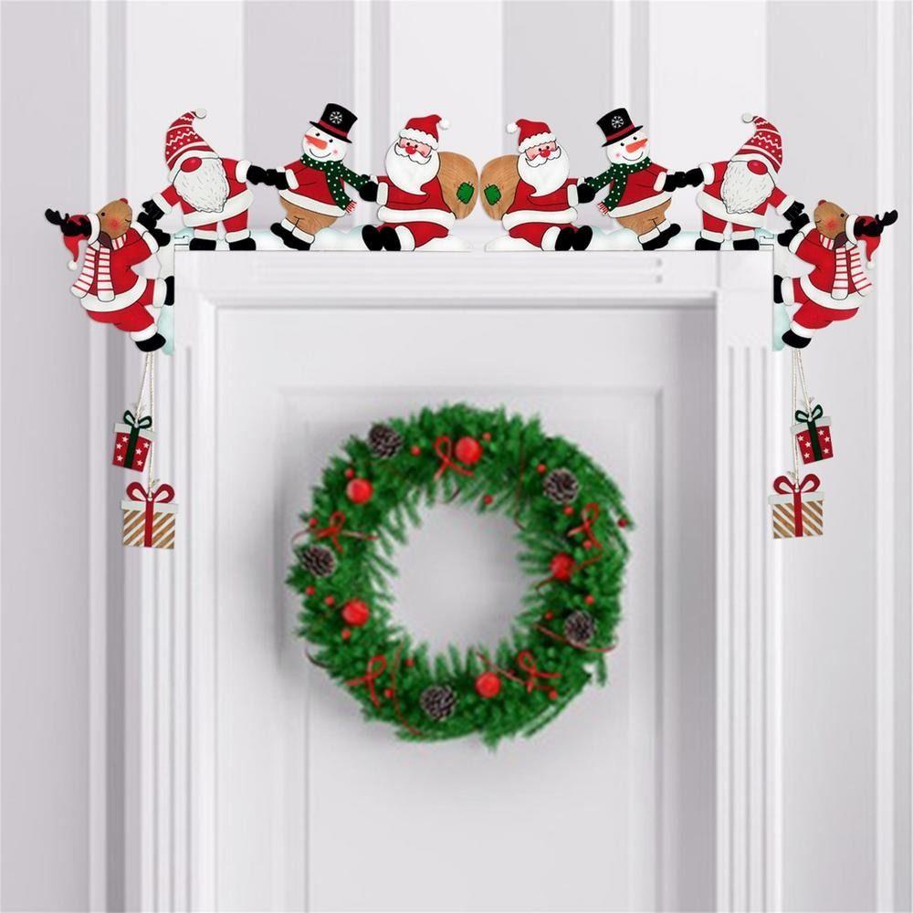 Wood Santa Christmas Door Corner Christmas Door Frame Decor Snowman Reindeer Frame Sign Wooden Pendant Party House Decor