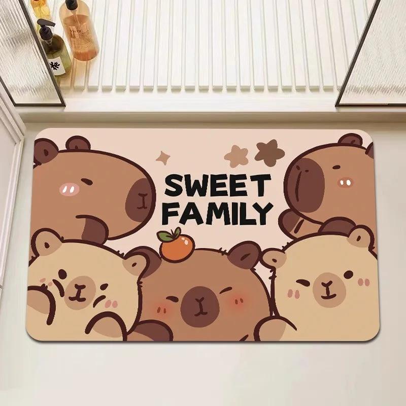 Capybara Print Bath Mat Non Slip Doormat Kitchen Drying Mat for Bedroom Drain Mat Entryway Rug Cartoon Home Carpet