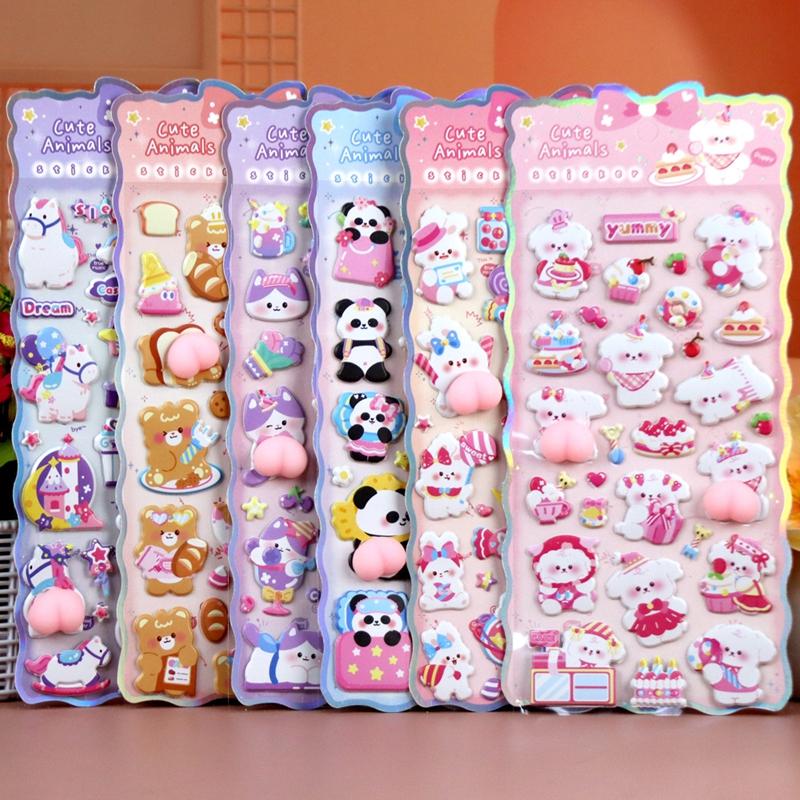 Kawaii Animals Butt Stickers Soft Pinched Happy Buttocks Sticker 3D Puffy Squishy Stress Relief Stickers DIY Phone Case Decor