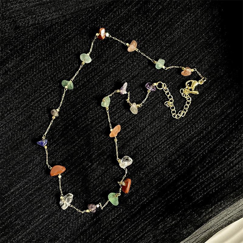 Sweet Coloorful Natural Beads Choker Necklace For Women Girls Simple Clavicle Chain Necklace New Jewelry Gift