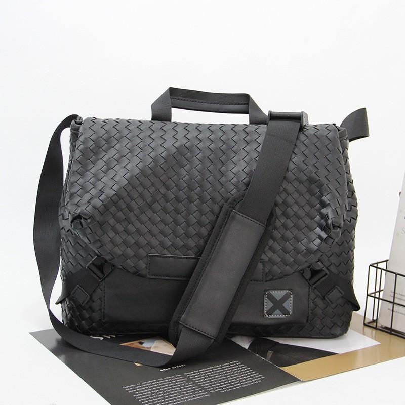 Single Shoulder Bag Men's Simple Casual Large Capacity Cross-body Fashionable Korean Woven Backpack Business Handbag