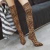 Женские сапоги на высоком каблуке, сексуальные сапоги в европейском и американском стиле, на тонком каблуке с острым носком и леопардовым принтом, большие размеры, эластичные сапоги