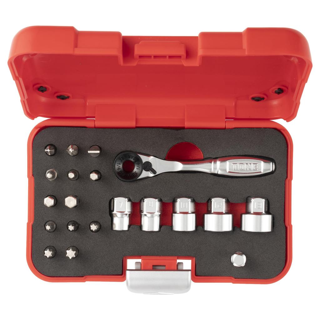 TONE Socket Bit Set Bit Insertion 19 Pieces SBHC220P, & 6.35mm (1/4"), Red,