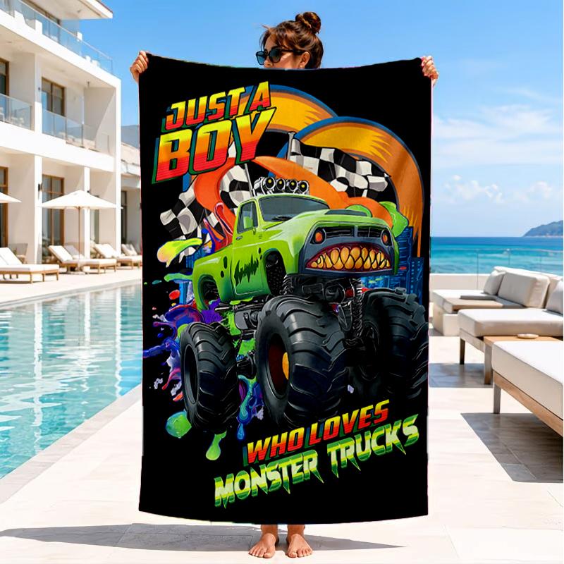 Mon-ster Truck Adventure Beach Towel, Super Soft Microfiber, Perfect Gift for Her/Him, Birthday, for Pool, Beach, Travel, Decor Beach Party