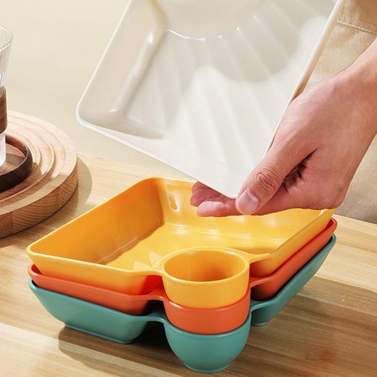 Штабелируемая тарелка с отделениями для соуса, гладкие края, антипригарная, легко моется, тарелка для суши, салата, пельменей для столовой