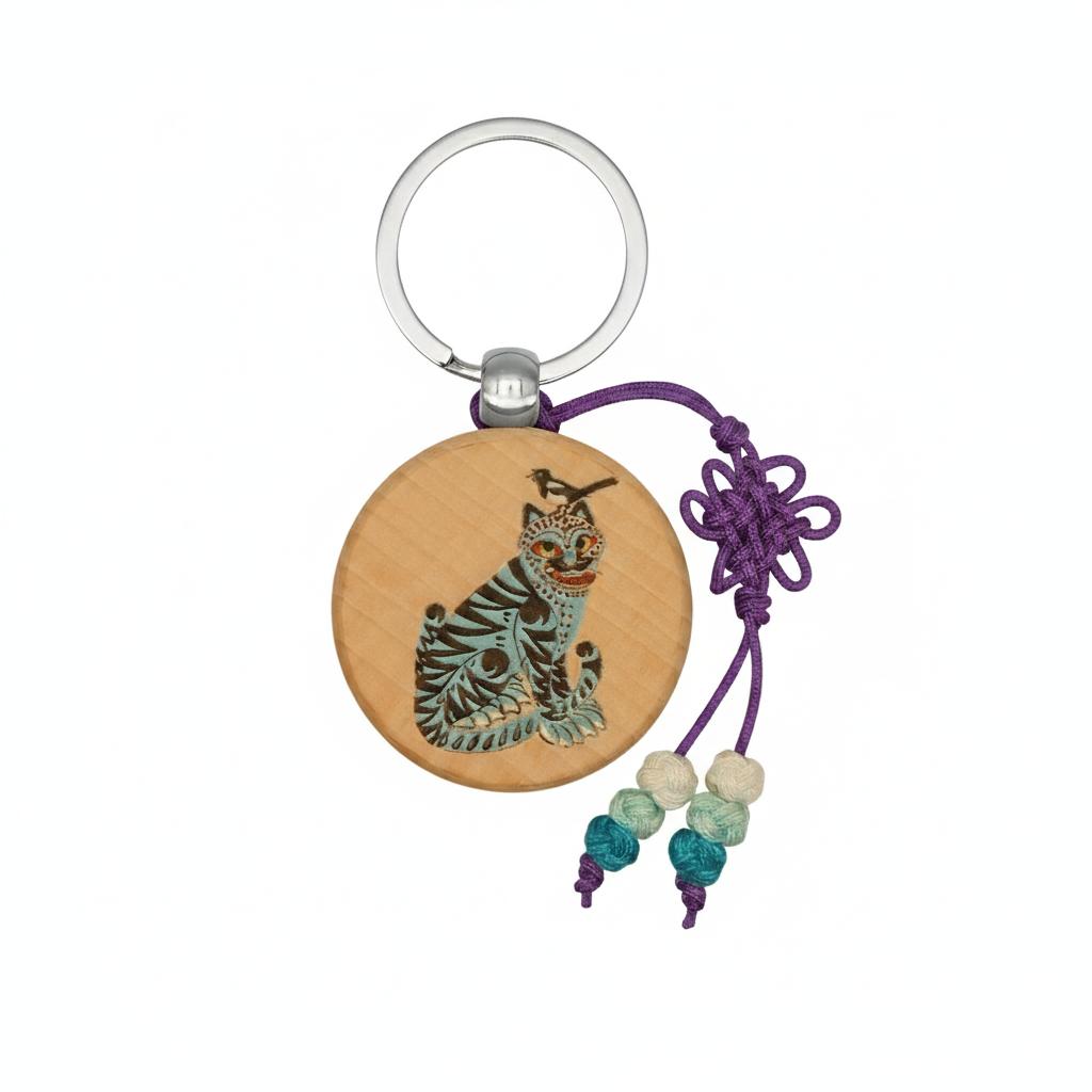 Синий тигр с сорокой круглый брелок Экологичный