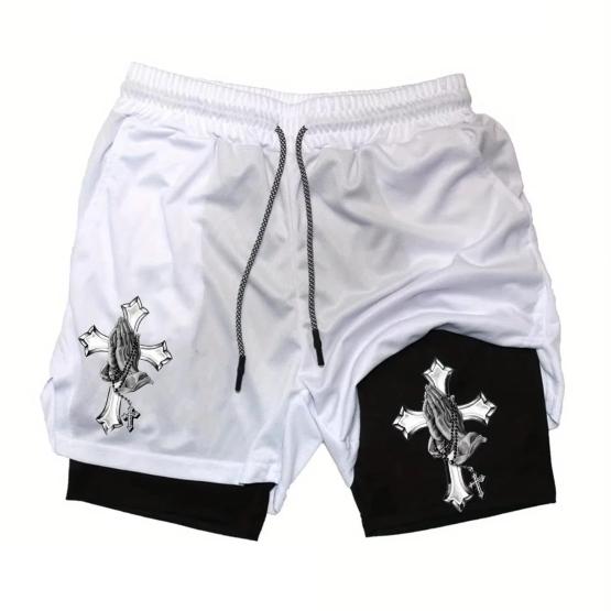 Muay Thai Kick Boxing MMA Shorts Cross Christian Pray God Men Women Unisex Double Layer Quick Dry Breathable Training Sport Gym Fitness Workout