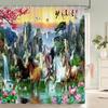 Chinese Style Natural Waterfall Landscape Shower Curtains Bathroom Curtain Waterproof Polyester Horse Bath Curtain with Hooks