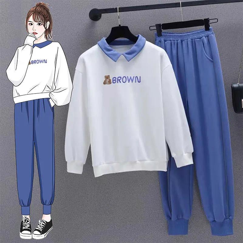 Girls' Korean-Style Autumn Sportswear: Trendy Sweater and Casual Pants Two-Piece Set