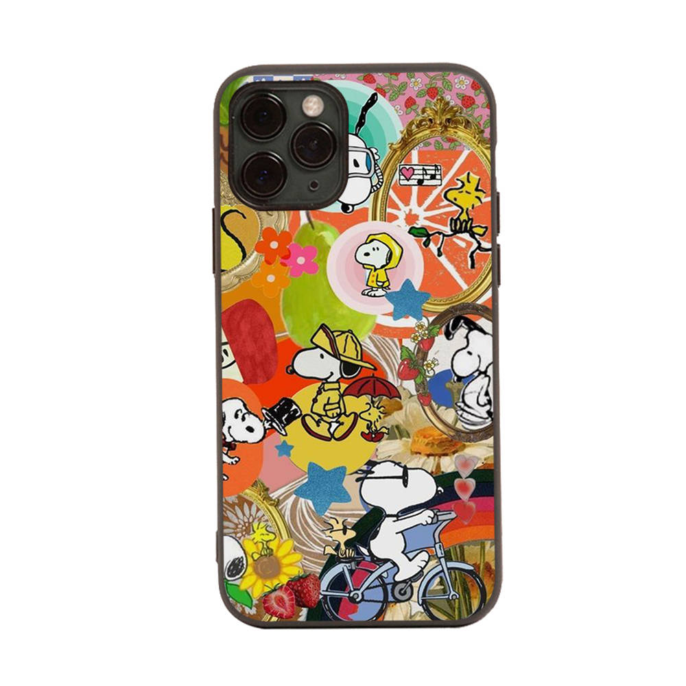 SM16 Snoopy Black Sofe Case for Samsung Note 20 Lite S24 Ultra S23 A03 A05 A06 A11 A71 A15 A16 A13 A24 A25 A33 A52 A53 A50 M55 M35 Plus