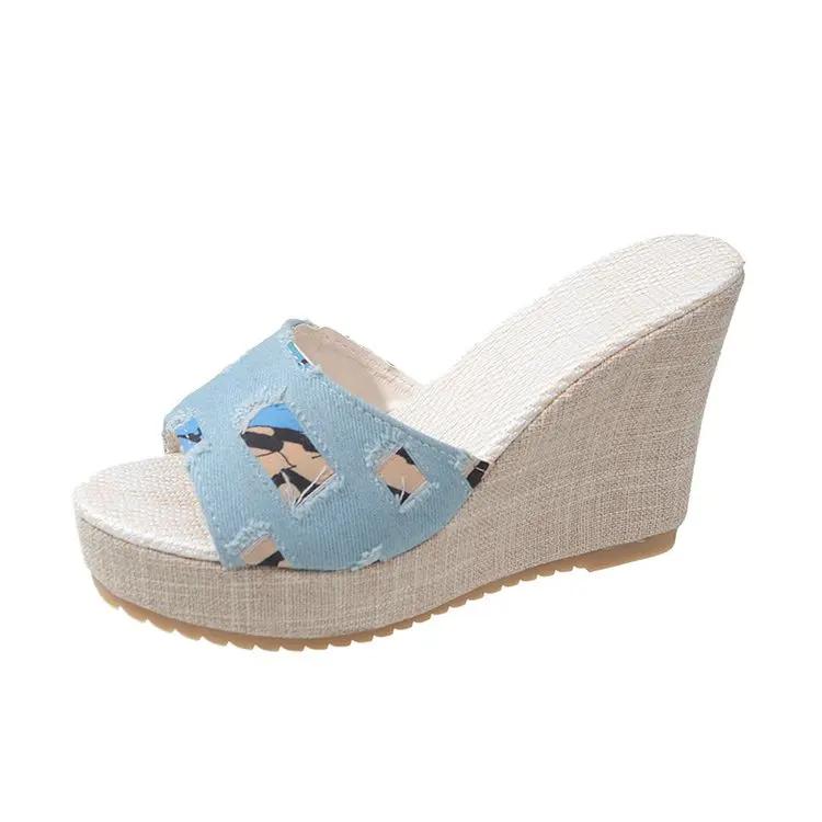 Fashion Rubber Wedge Heel Women's Slippers High Heels Light Mouth Simple Metal Women's Shoes Summer Women's Heel Sandals