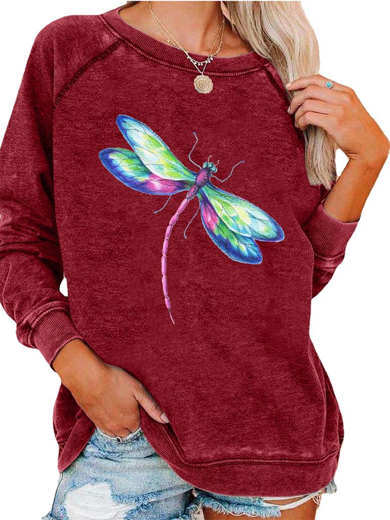 Women's Oversized Pullover Sweatshirt Dragonfly Print Top Women's Spring/Fall Fashion Sweatshirt