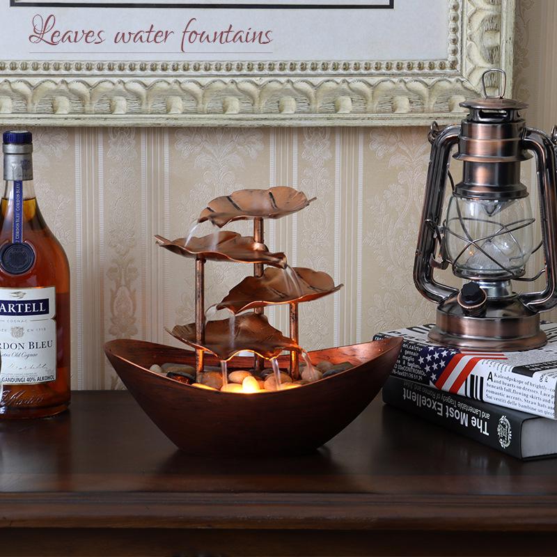 LED Lotus Leaf Water Fountain Ornament with Night Light for Home Décor