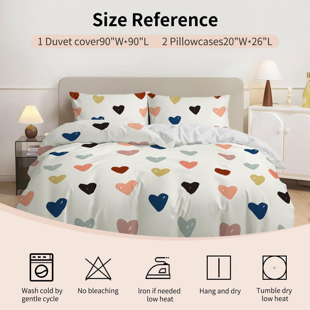 Simple Multicolored Love Three-piece Quilt Cover Digital Printing Bedding Set Bed Cover