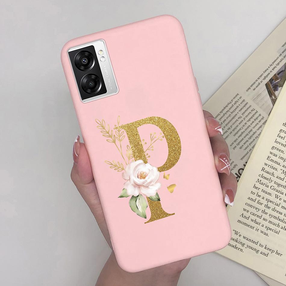 For OPPO A57 4G CPH2387 Cover Flower Letters Soft Silicone Case For OPPO A77 5G Shockproof Shell For Realme V23 5G Fundas Bumper