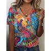 Летний топ с V-образным вырезом и 3D принтом с изображением животного феникса, модная повседневная женская футболка с коротким рукавом