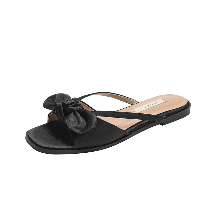 Женские летние новые удобные повседневные сандалии на плоской подошве с бантом для улицы