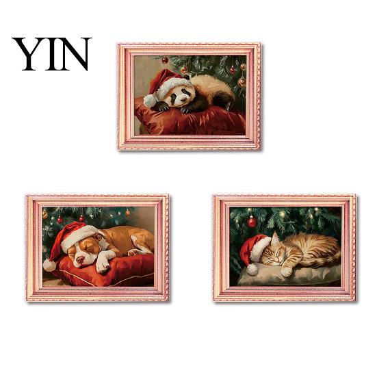 Halloween Magnet Decorations 3Pcs Christmas Light-up Frame Refrigerator Magnet, Vintage Wooden Fridge Glowing Magnetic Picture Holder for Cabinet