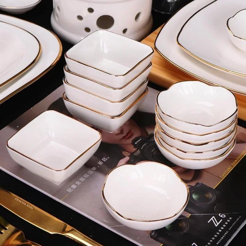 Керамическая тарелка для приправ Nordic Gold Edge Square Small Plate Фарфоровая тарелка для макания Домашняя тарелка Кухонные принадлежности Посуда