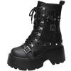 Fashion New Women Leather Punk Boots High Platform Chunky Sneakers Autumn 9CM Wedge Heels Mid-Calf Boots Woman Winter Motorcycle Boots