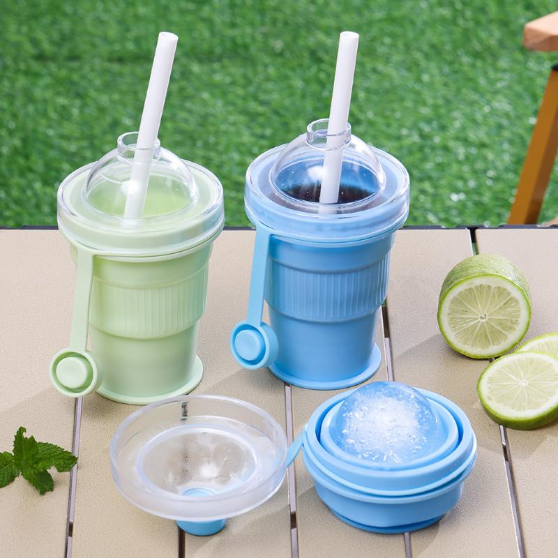 Foldable Silicone Ice Ball Maker Cup Ice Mold For Cocktails Large Sphere Easy Release Reusable Freezer Travel Mug