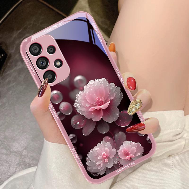 Чехол из закаленного стекла с рисунком «Капля росы» белого цвета для Samsung Galaxy S10 4G S20 11E 30 S21 21Fe 22 S24 Pro S23 Ultra 5G S8 S9