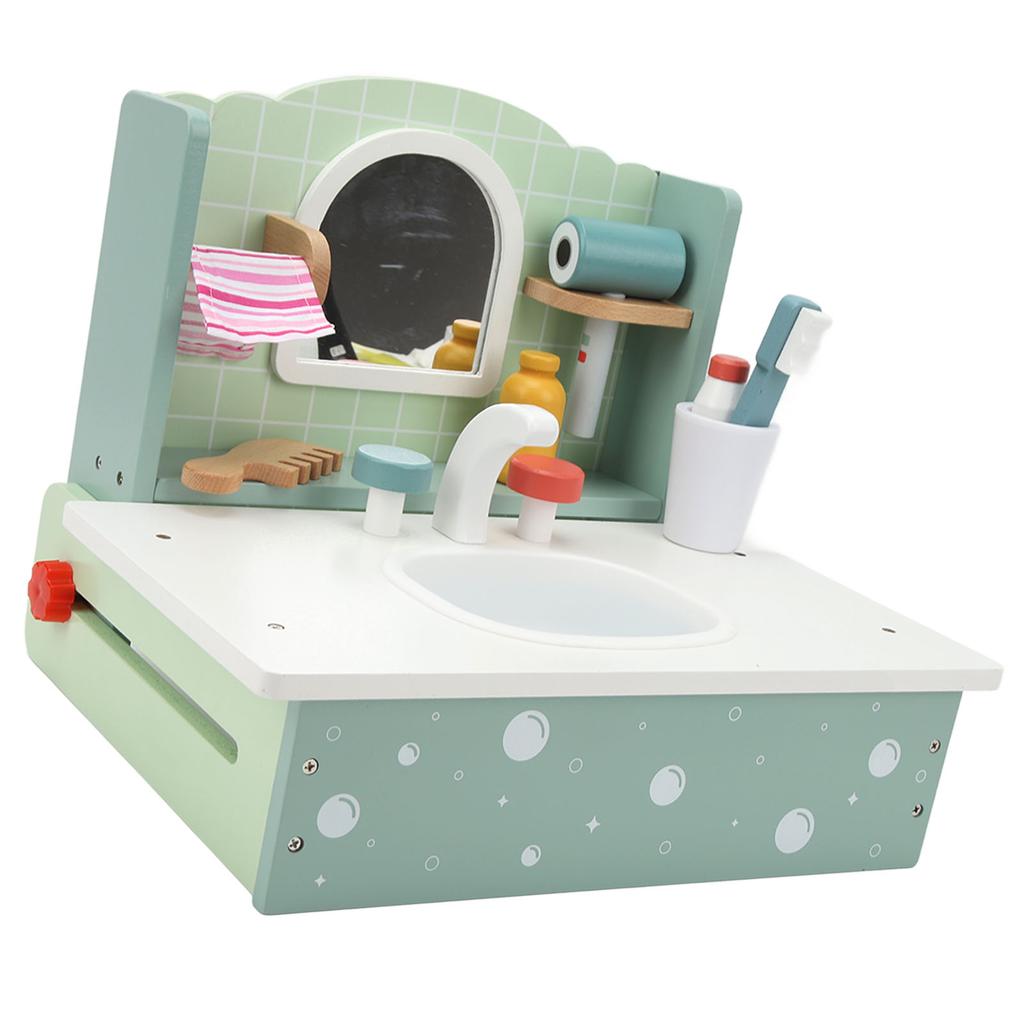 Kids Bathroom Sink Toys with Beauty Accessories Wooden Simulation Educational Toddler Vanity Table