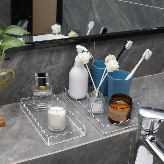 1/2 шт. Акриловый поднос для туалетного столика в ванной комнате, многоцелевой диспенсер для мыла, держатель для парфюмерии, поднос для хранения, прямоугольный декоративный поднос с фестонами для столешницы в гостиной