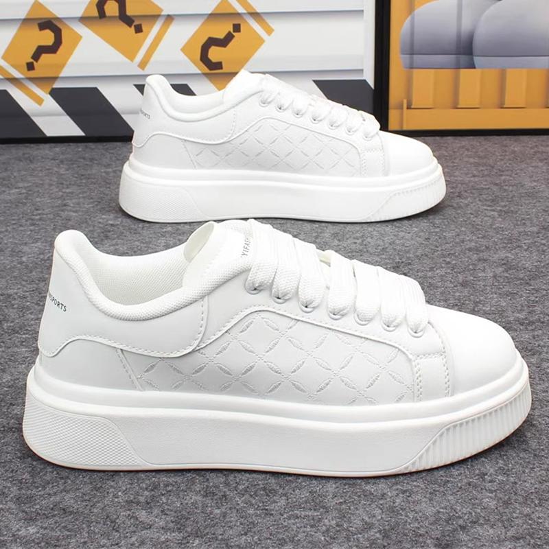 New men's shoes spring and autumn flat-soled casual leather shoes sports shoes black and white men's thick-soled breathable