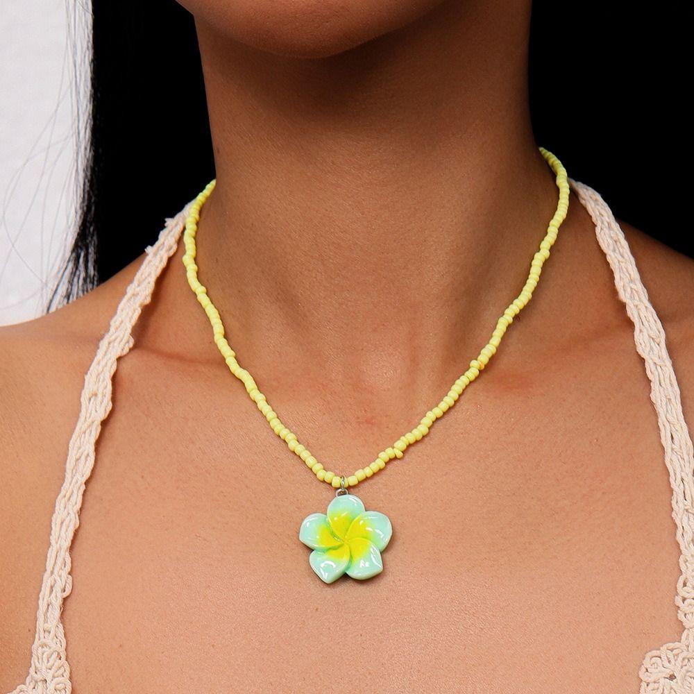 5Pcs Bohemia Flower Beaded Necklace Colorful Plumeria Necklace Fashion Bead Choker Daily Wear