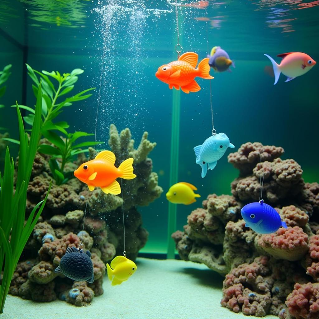 5 Pcs Lifelike Reble Plastic Artificial Moving Floating Fishes Ornament Decorations for Aquarium Fish Tank Pet Supplies