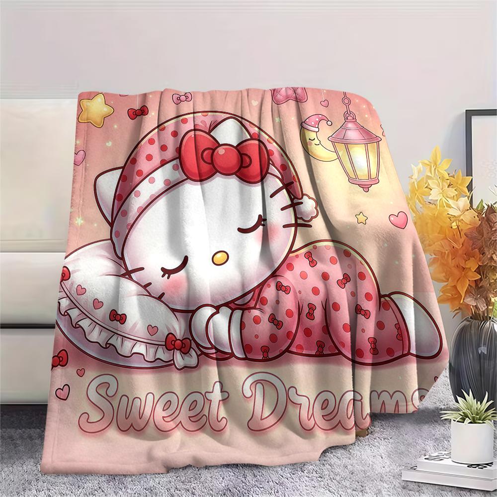 1 шт. Фланелевое одеяло с принтом мультфильмов Sanrio, Высокое качество, Для всех сезонов, Декор для дома, Тепло и уют, Идеально для рождественских подарков