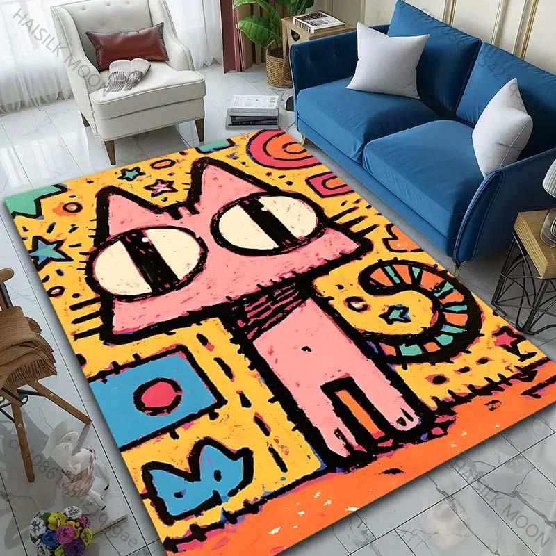 Multiple sizes Colorful cartoon cat artwork Carpet for Living Room Bedroom Sofa Home Decor Rus Non-slip Floor Mat Luxury Gift