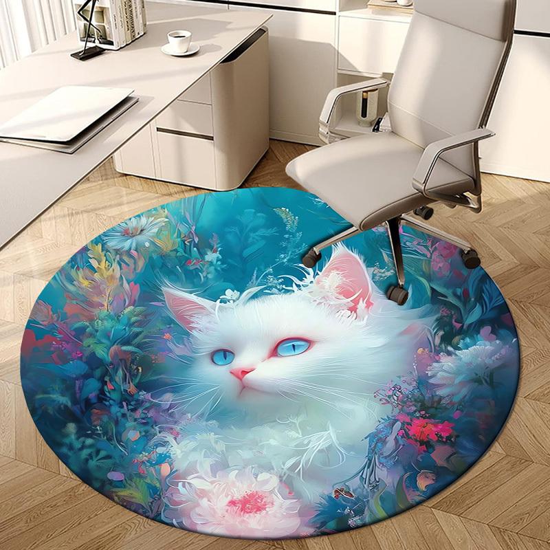 1pc Fantasy Cat Garden Round carpet, Made of Polyester,Perfect for Decorating Office Chairs, Living Rooms fplt030
