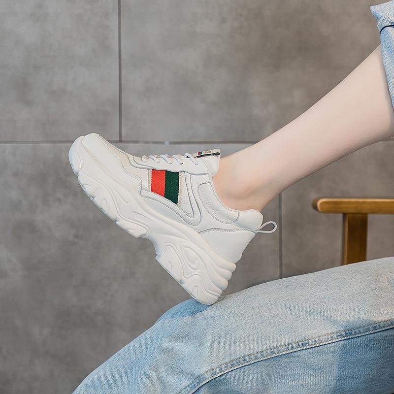 Кроссовки небольшого размера со стелькой, увеличивающей рост, женские, на толстой подошве, повседневные, из натуральной кожи, женские, на шнуровке, студенческие женские ботинки