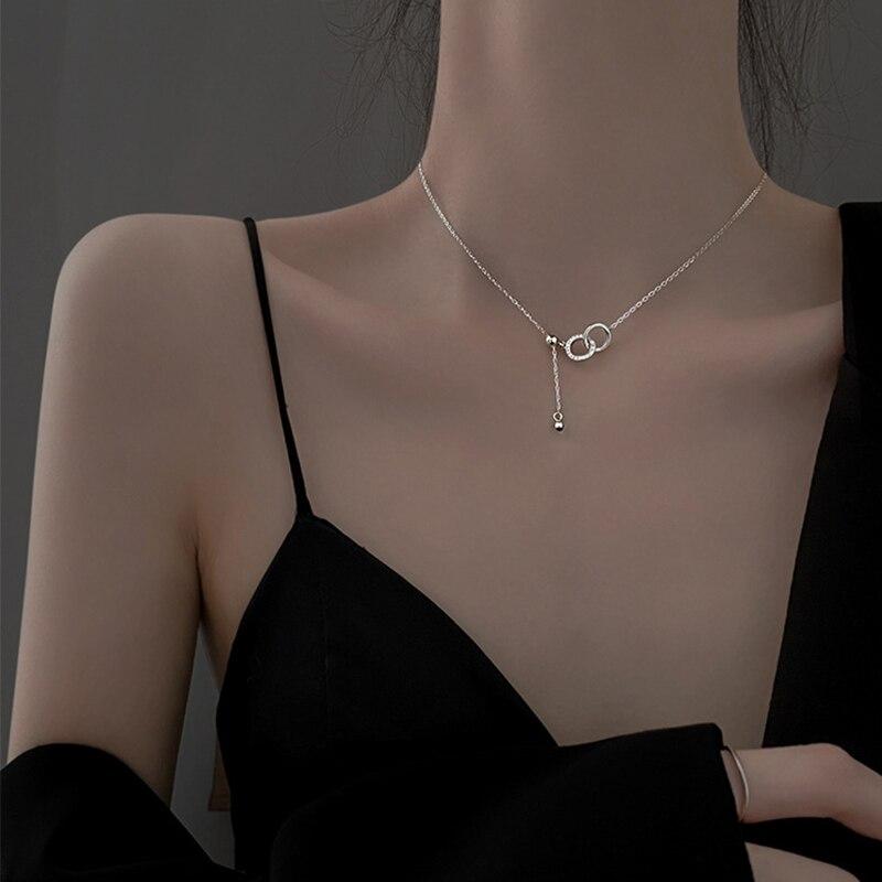925 пробы серебро двойной круг кисточка регулируемый кулон ожерелье женская тонкая цепочка изящные ювелирные изделия